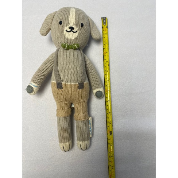 Cuddle + Kind Dog Doll Knitted Stuffed Animal Handmade Peru Bowtie Suspenders - Picture 3 of 6